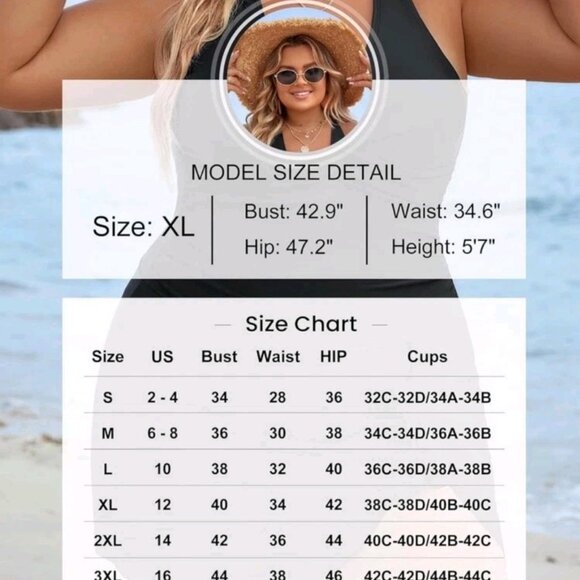 Blooming Jelly Swim Dress One Piece Tummy Control Modest Criss Cross Black XXL - Picture 4 of 7